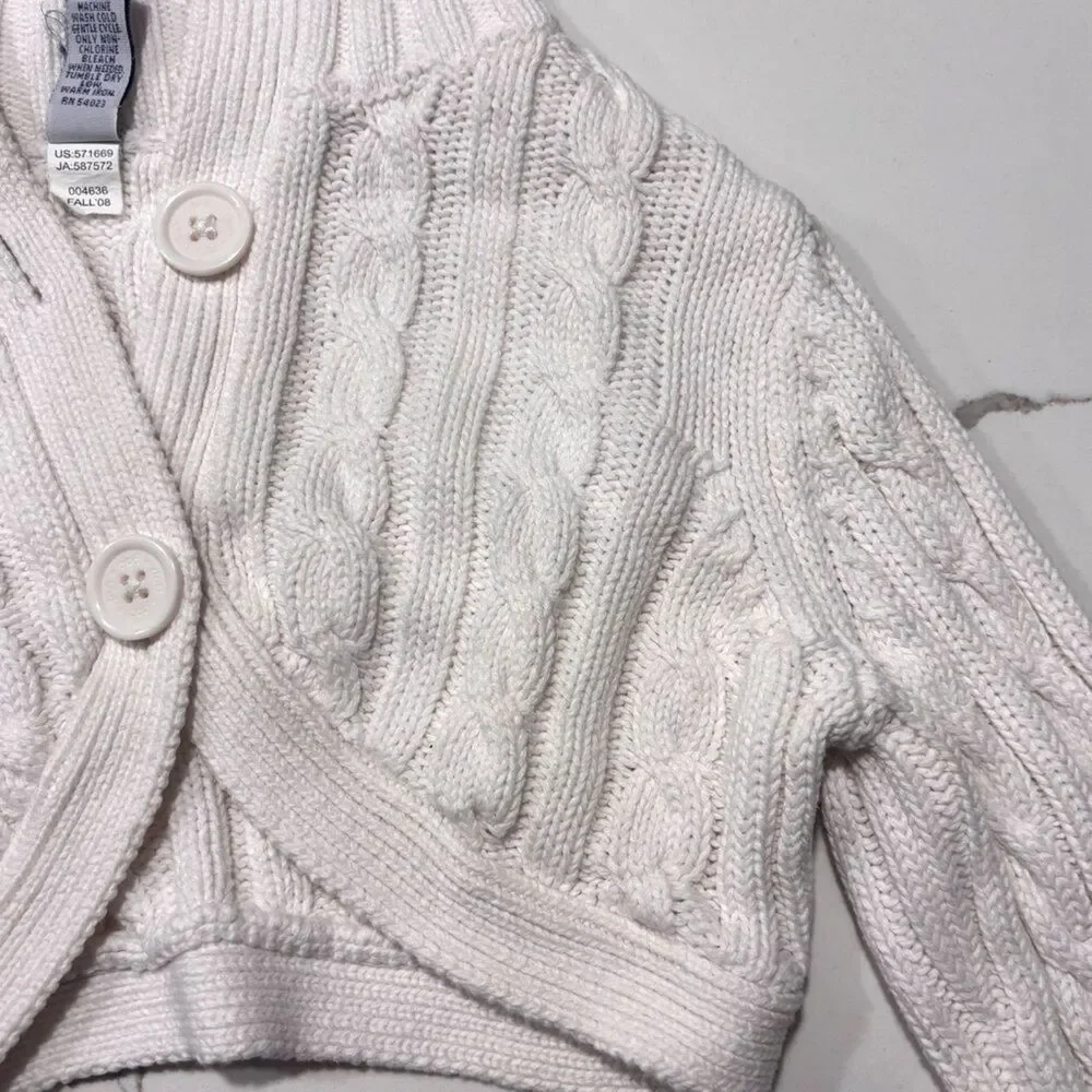 GAP | Girls Ribbed Cream Knit Cropped Button Sweater Size 4/5 XS